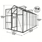 Windproof Greenhouse with Raised Base - Polycarbonate Panels - Black