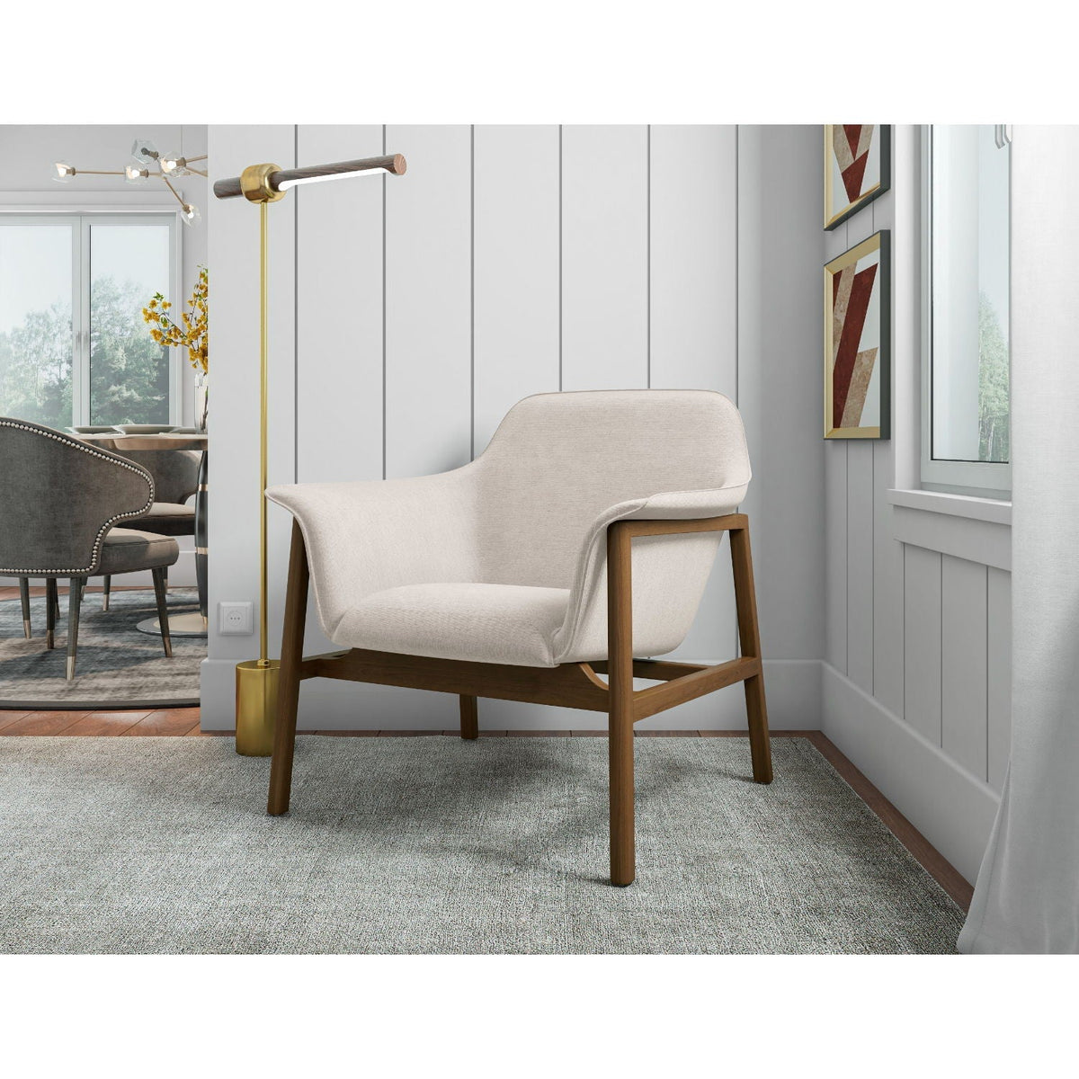 Weave Accent Armchair with Wood Frame - Gray, Beige, or Orange