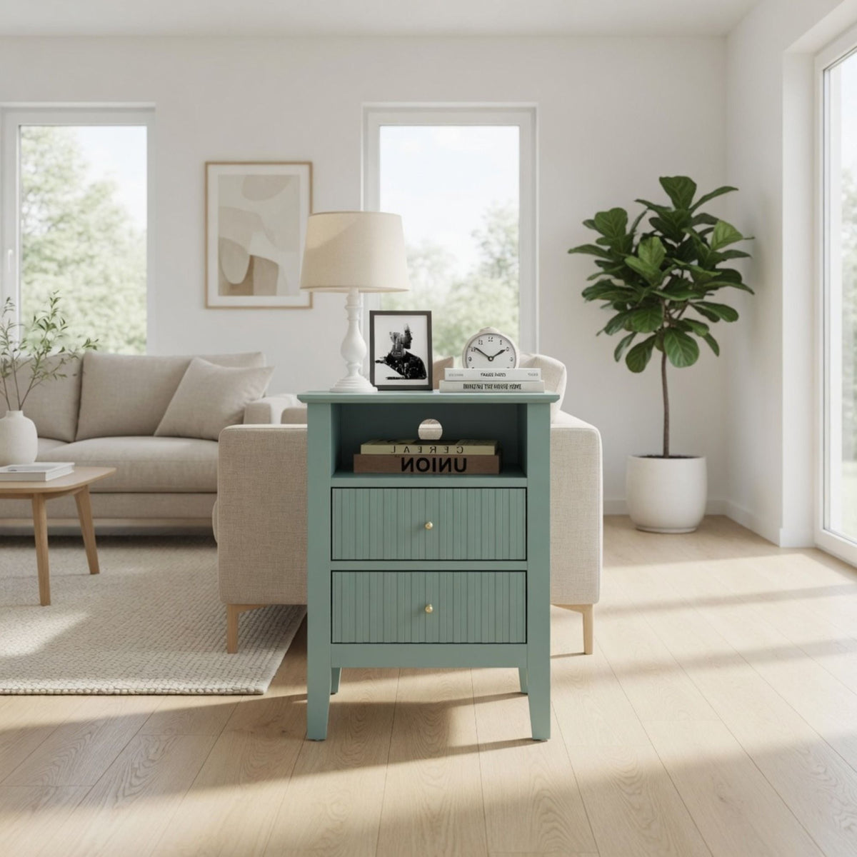 Fluted Nightstand with 2 Drawers and Soft-Close Slides - Multiple Colors