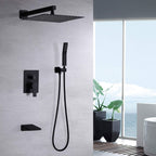 Modern 10" Wall Mounted Rainfall Shower Head System with Handheld Shower - Gold or Black