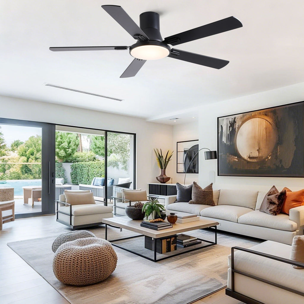 Flush Mount Ceiling Fan with LED Light and Remote Control - Black, White, Pearl Silver