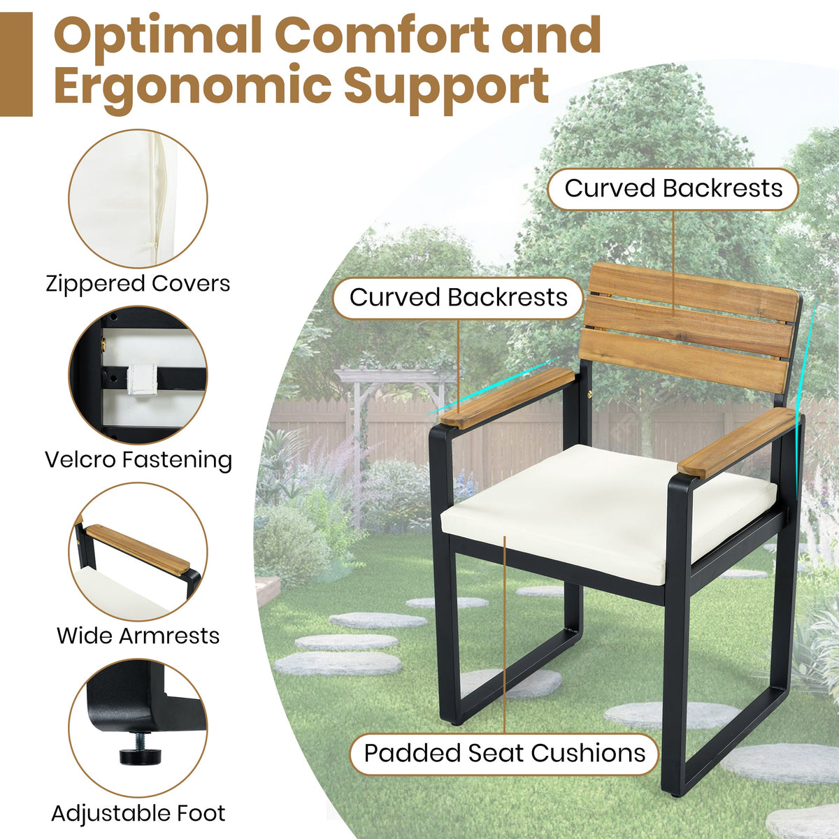 6-Piece Outdoor Dining Set with Acacia Wood - Beige or Gray