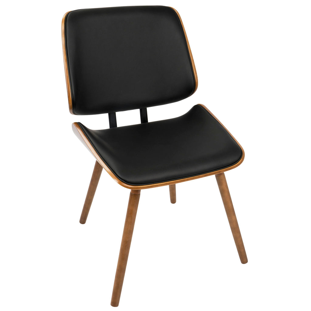 Mid-Century Modern Dining Chair Set with Padded Upholstery - Walnut/Black