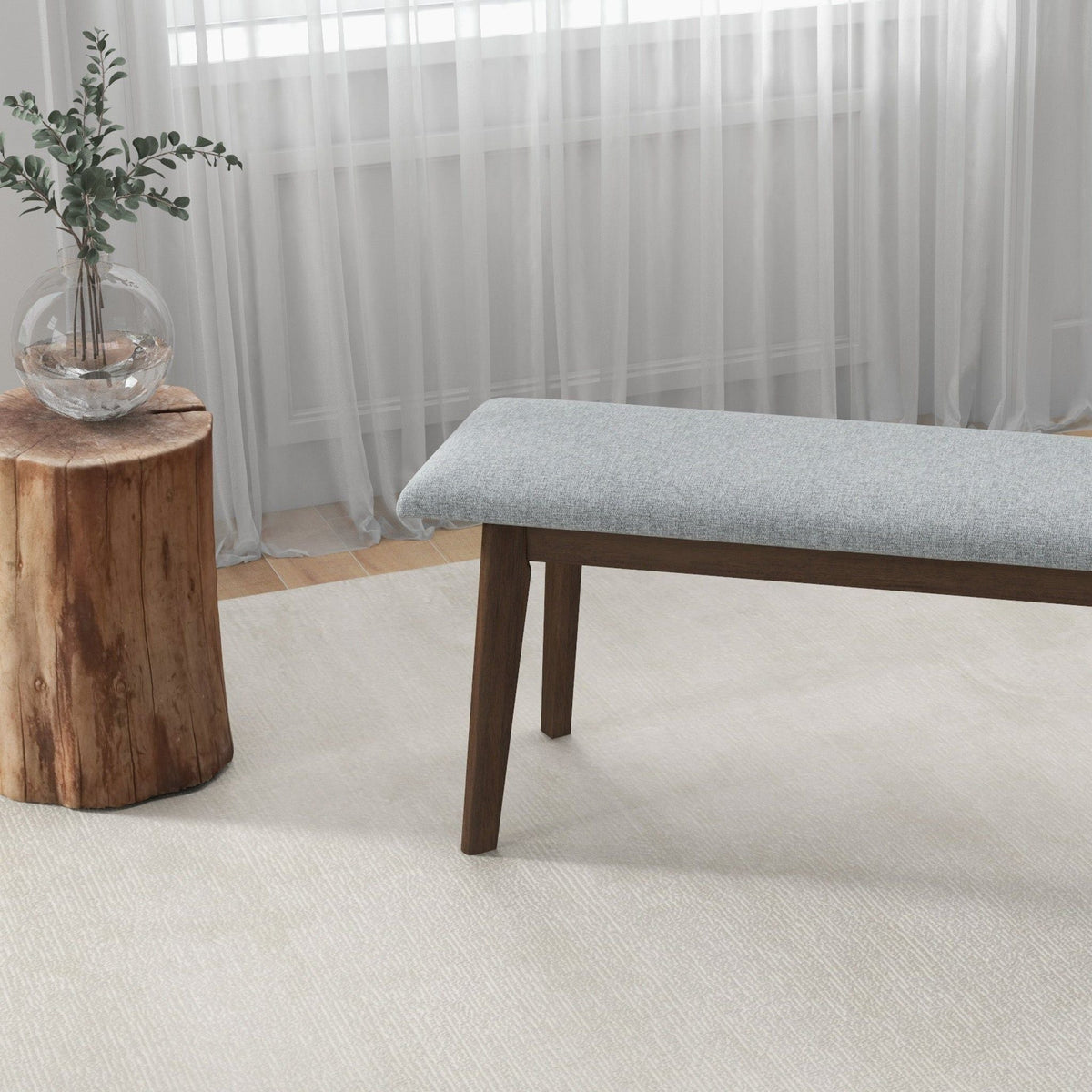 Carlos Upholstered Bench with High Density Foam Cushion - Gray