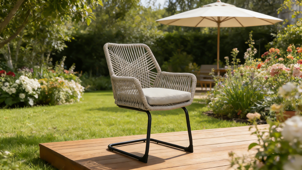 Light Patio Chair with Cushioned Spring Support – Light Brown