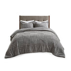 Grey Fur Down Alternative Comforter Mini Set with Checkerboard Texture - Grey