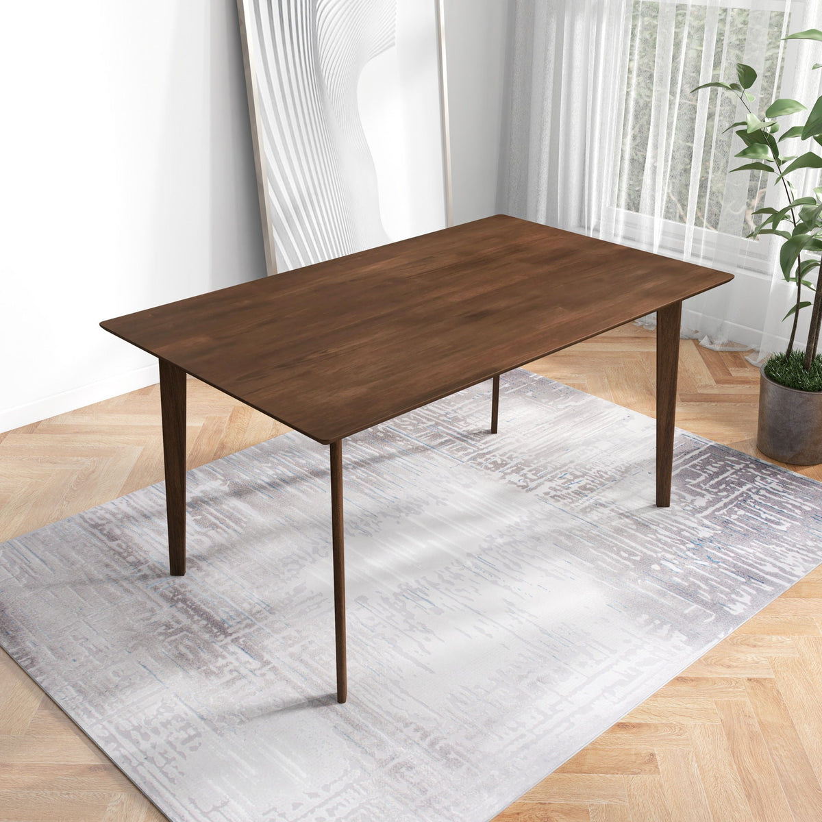 Mid-Century Modern Solid Wood Dining Table with Beveled Edges - Dark Brown or White