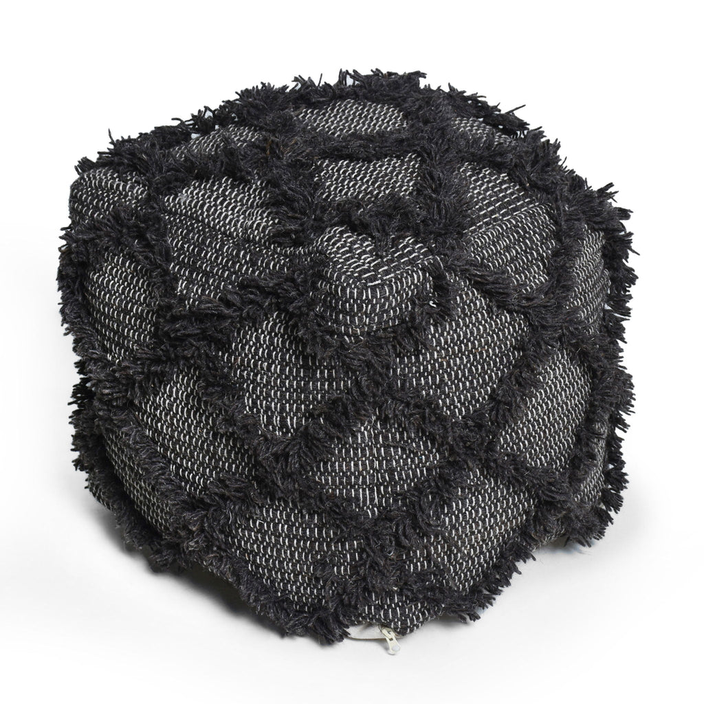 Handcrafted Wool and Cotton Pouf with Durable Construction - Brown