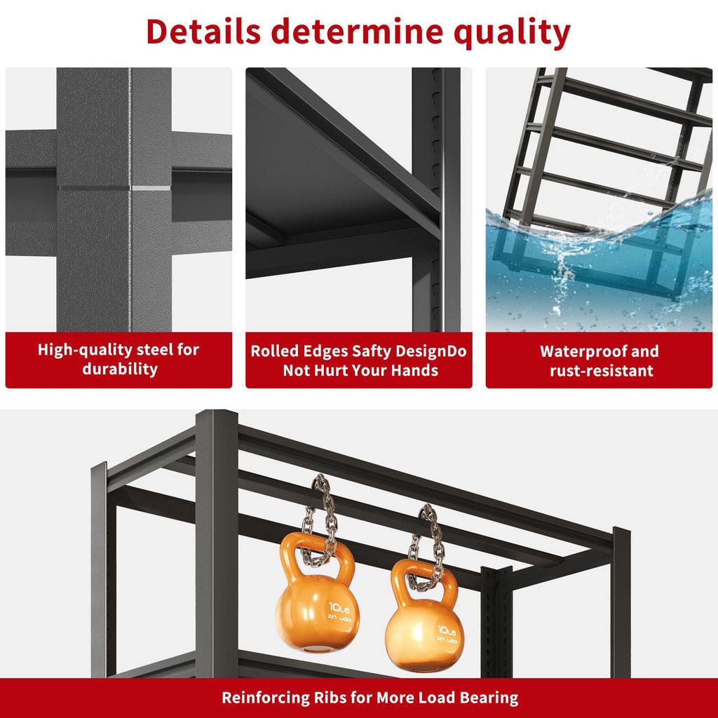 Heavy Duty Metal Garage Shelving Unit with Adjustable Shelves - Black