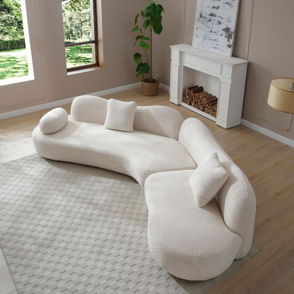 Modern Curved Modular 5 Seater Sofa with Plush Pillows - White or Beige