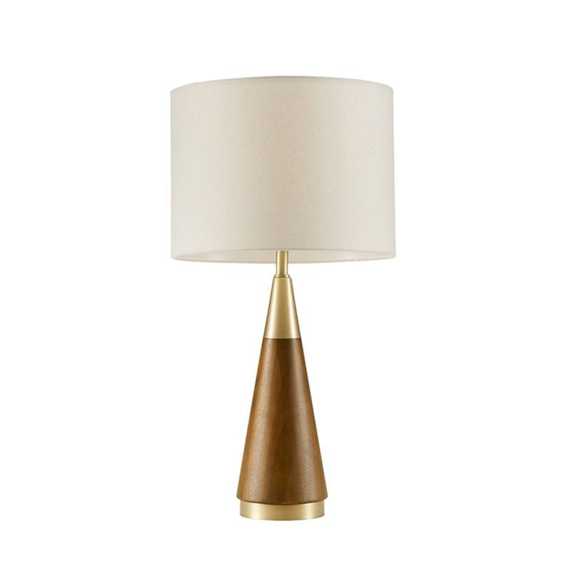 Triangular Table Lamp with Espresso Wood Grain and Linen Shade - Gold & Brown