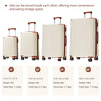 Brown & White Expandable Hardshell 6-Piece Luggage Set with TSA Locks