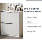 Fluted Bathroom Vanity with Ceramic Sink and Moisture-Proof Cabinet - 30" Wide