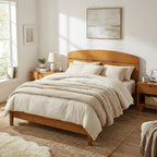 Queen Size Solid Wood Platform Bed with Curved Headboard
