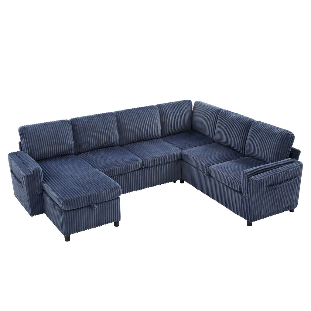 Convertible U-Shaped Sectional Sofa Bed with USB Ports and Storage – Black, Dark Gray, Blue