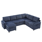 Convertible U-Shaped Sectional Sofa Bed with USB Ports and Storage – Black, Dark Gray, Blue