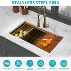 Stainless Steel Undermount Kitchen Sink with Workstation - Gold