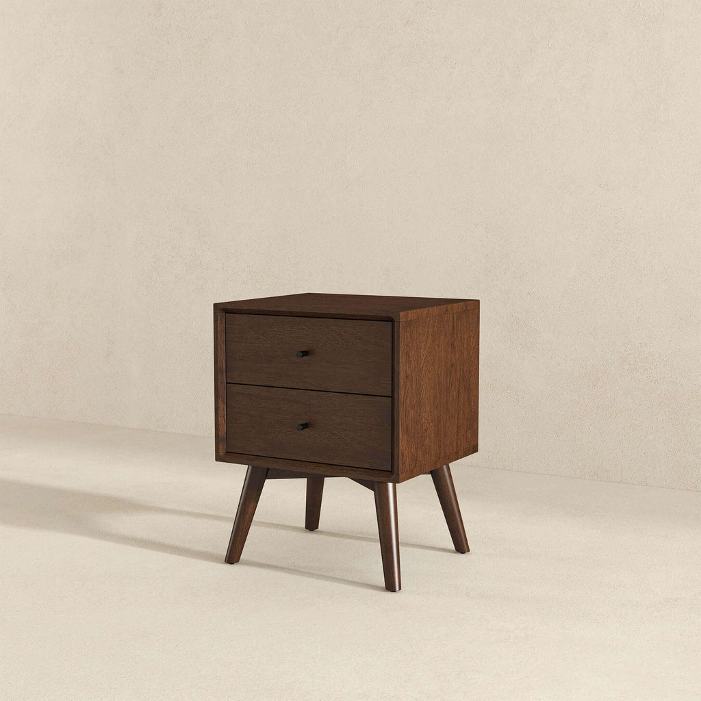 Mid-Century Modern Night Stand with 2 Drawers - Dark Brown or White
