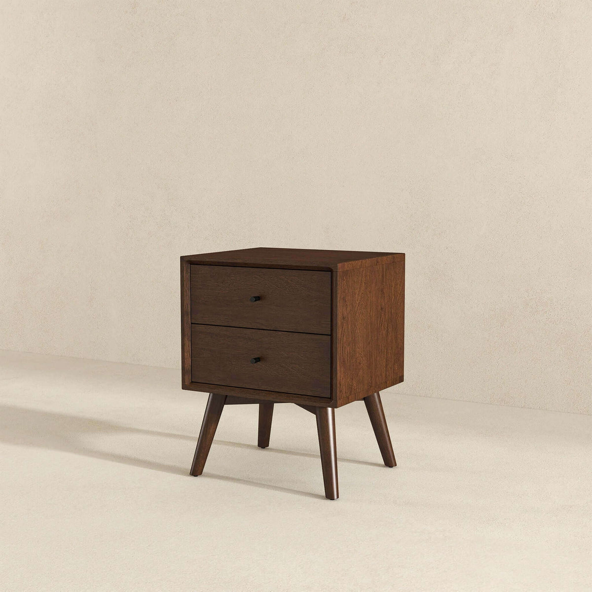 Mid-Century Modern Night Stand with 2 Drawers - Dark Brown or White