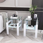 Modern Tempered Glass End Table with Metal Frame - Black or White