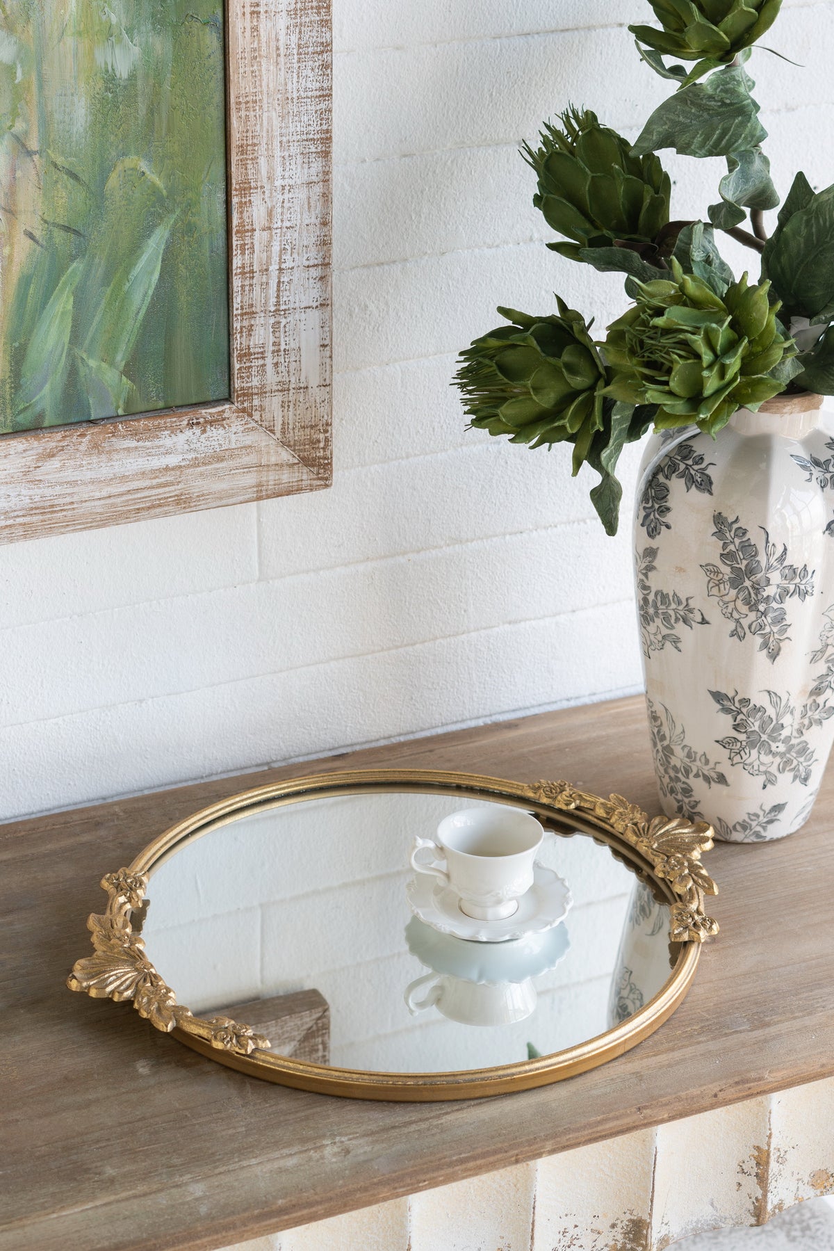 Gold Mirror Tray with Leaf Detailing - 19" W x 16" D x 1" H