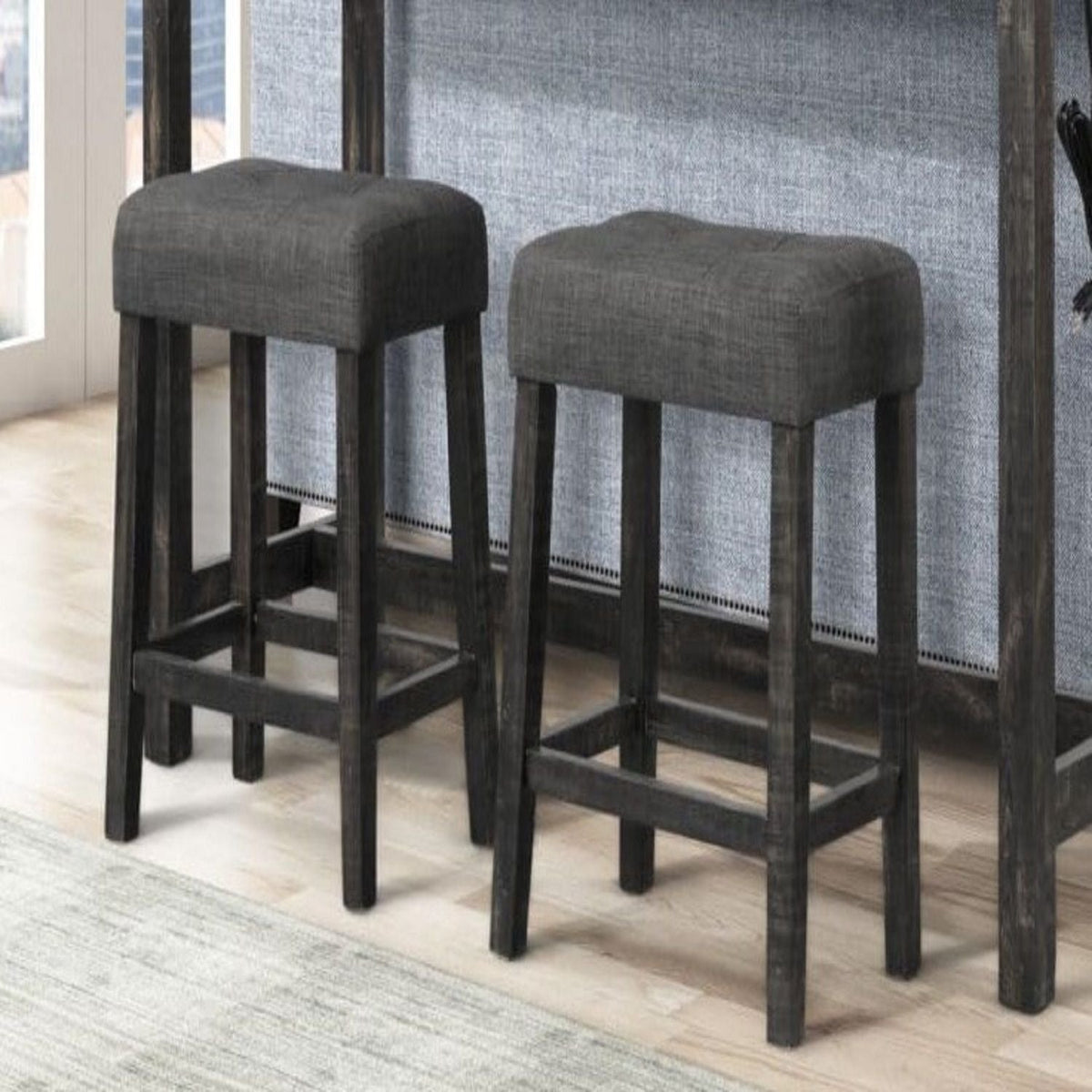 Transitional Backless Counter Stool Set with Upholstered Cushion - Black or Beige