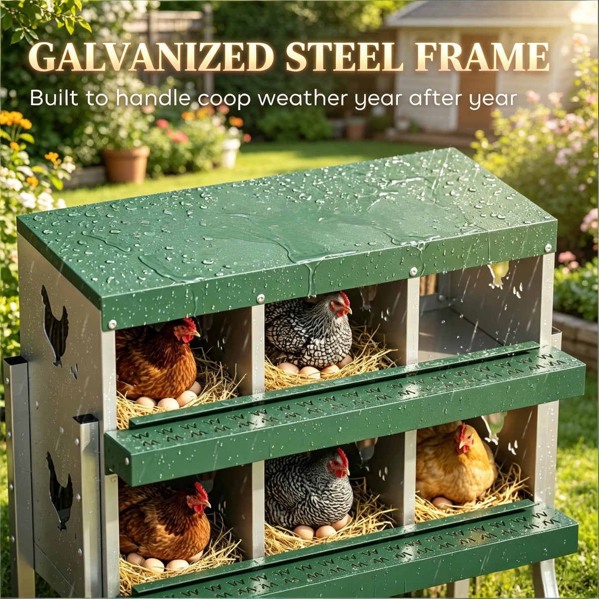 Galvanized Steel Outdoor Egg Laying Boxes with Sloped Floor - Silver