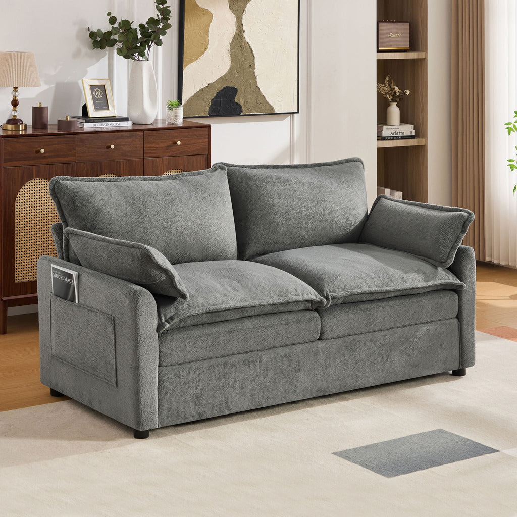 Modern Loveseat Sofa with Side Storage Pockets - Green, Beige, or Dark Gray