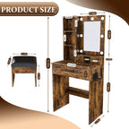 Vanity Set with Mirror, Adjustable LED Lights & Power Outlet - Wood & Mirror