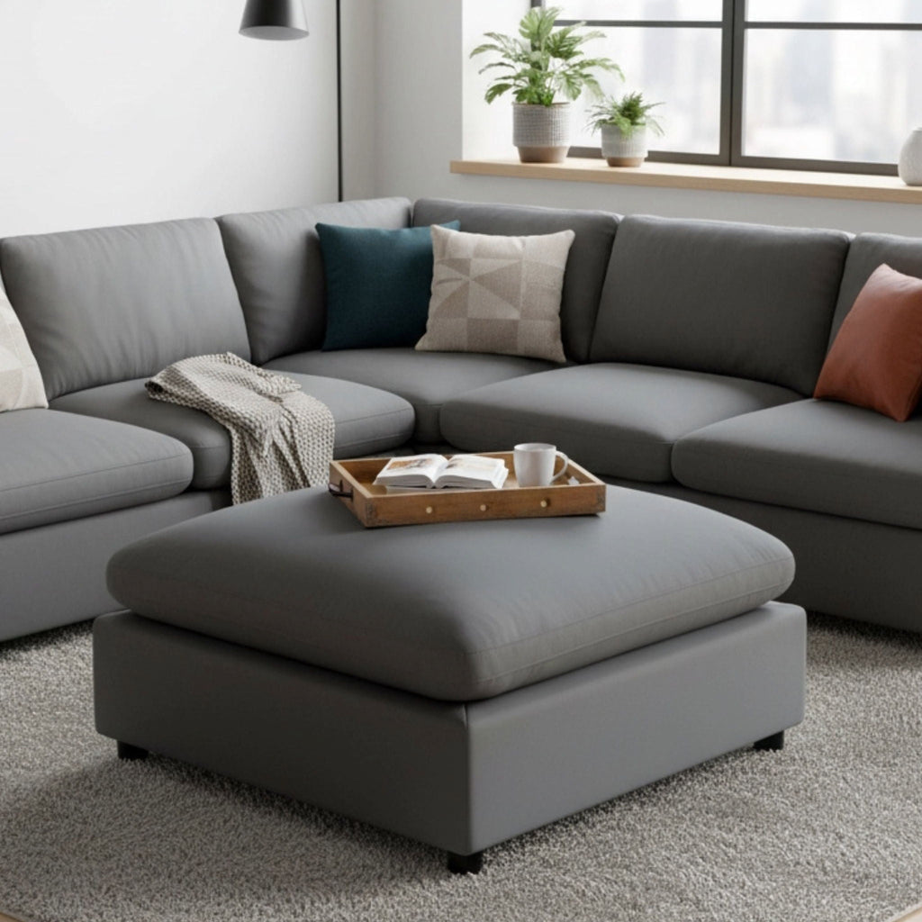 Caylie Upholstered Ottoman with Removable Covers - Beige or Dark Gray