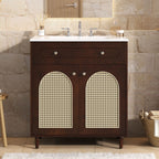Modern Bathroom Vanity with Ceramic Sink and Adjustable Shelf - Dark Brown or White