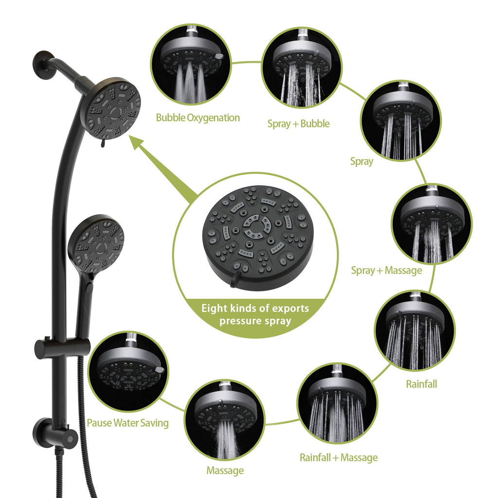 Dual Shower Head System with Rain Shower and Adjustable Slide Bar - Multiple Colors