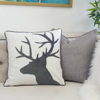 Holiday Reindeer Velvet Accent Pillow with Insert - White and Gray