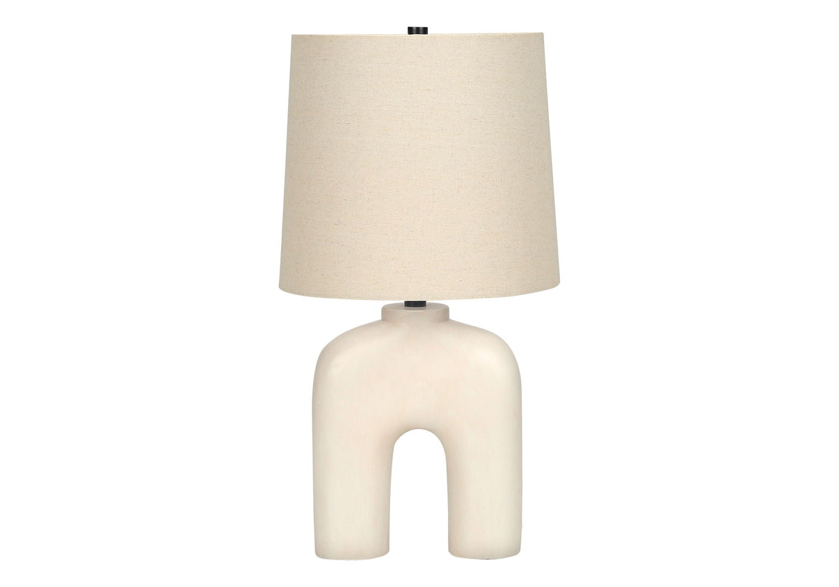 Modern Cream Resin Table Lamp with Beige Linen Shade