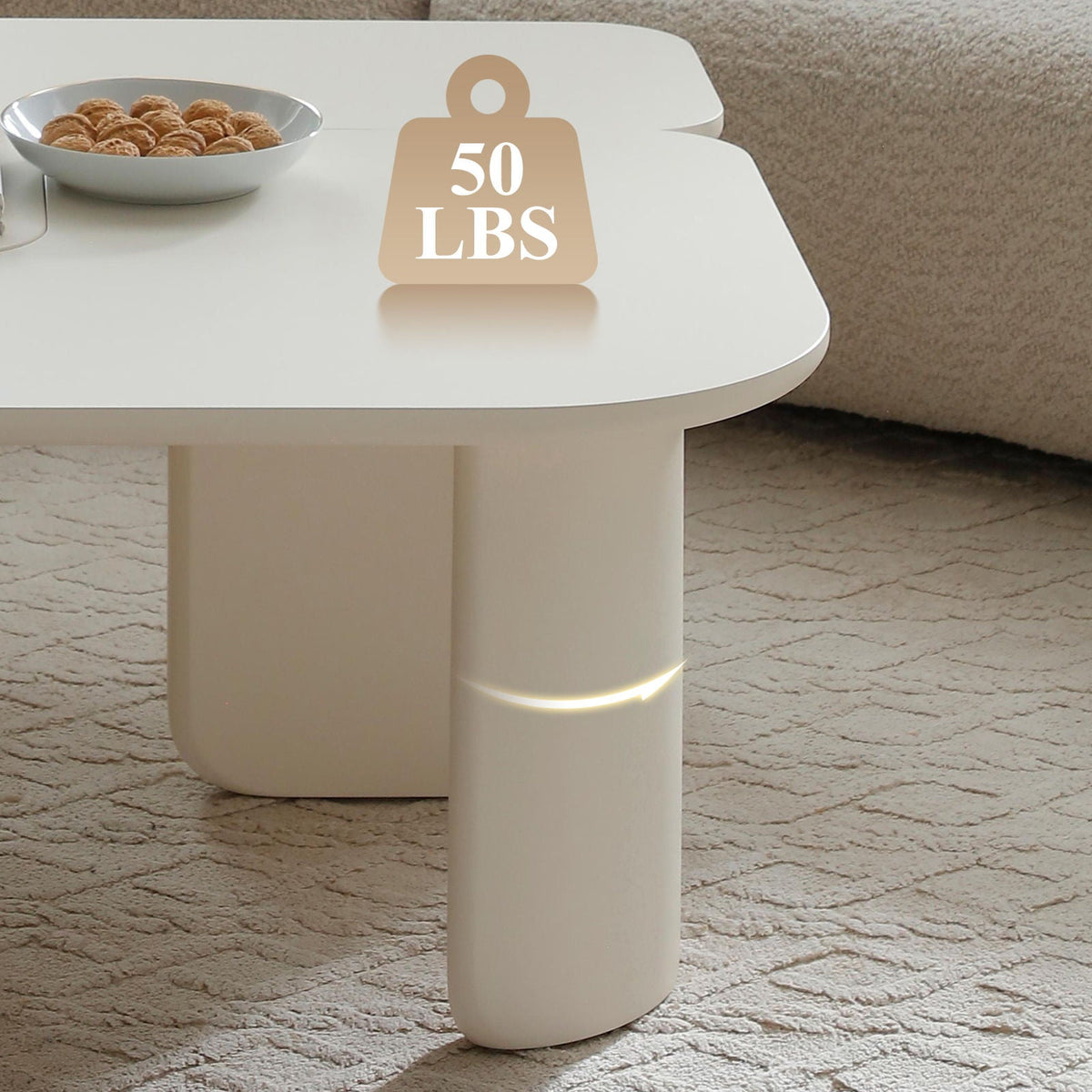 L-Shape Coffee Table with Modular Nesting Design - White or Dark Brown