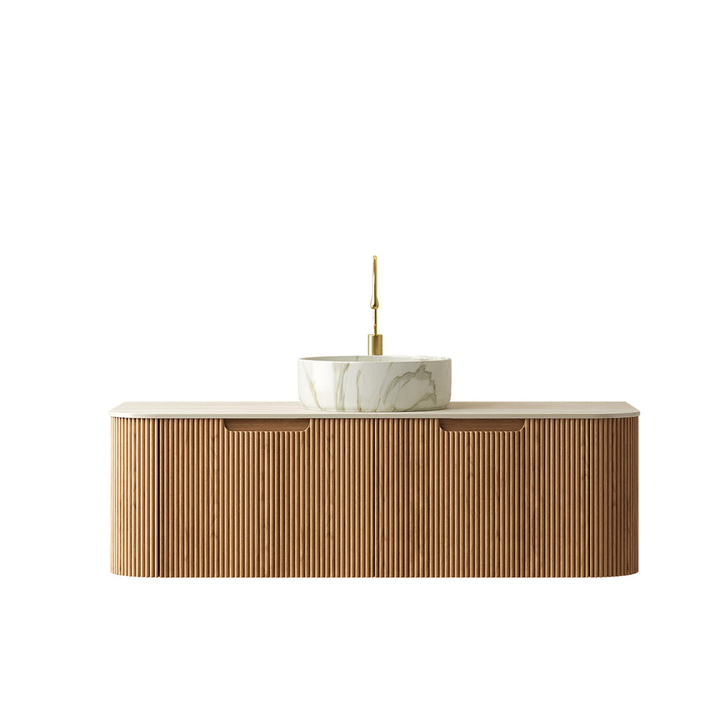 Dina 48" Bathroom Vanity & Sink with Curved Edges - Natural Wood Grain
