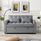 Modern Velvet Sleeper Loveseat with Pullout Bed and USB Ports - Light Gray
