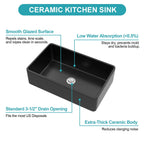 Farmhouse Ceramic Apron Front Single Bowl Kitchen Sink with Durable Design - White or Black