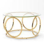Modern Round Glass Top Coffee Table with Metal Frame - Gold