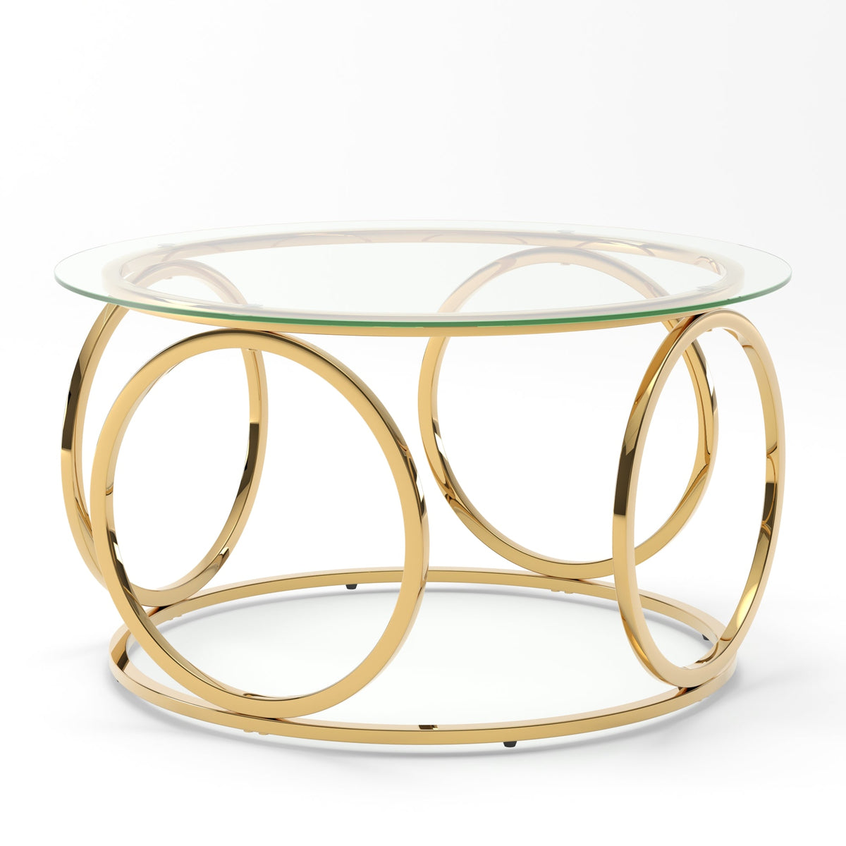 Modern Round Glass Top Coffee Table with Metal Frame - Gold