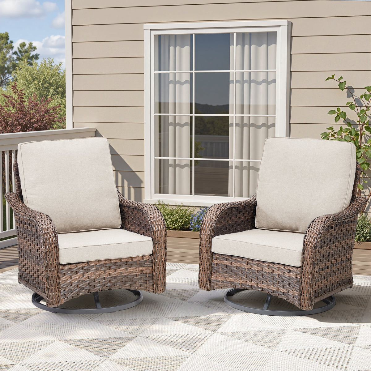 Patio Wicker Rocking Swivel Glider Rocker Chair Set of 2