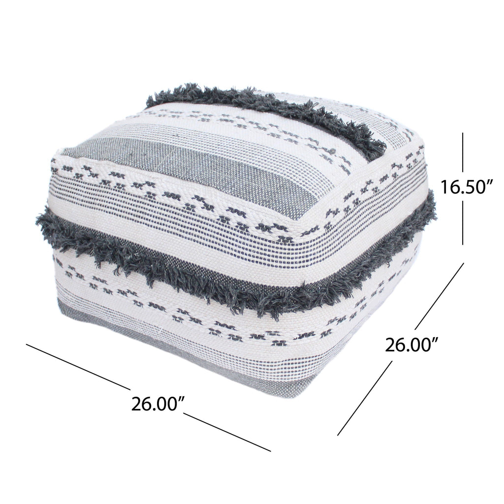 Ivory / Gray Large Faux Yarn Pouf with Polystyrene Bead Fill - Durable