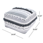 Ivory / Gray Large Faux Yarn Pouf with Polystyrene Bead Fill - Durable