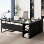 L-Shaped Executive Desk with Cabinet Storage - Dark Gray or Black