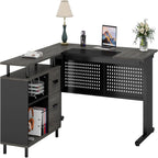 L-Shaped Executive Desk with File Cabinet and Storage Drawers - Light Brown or Dark Gray