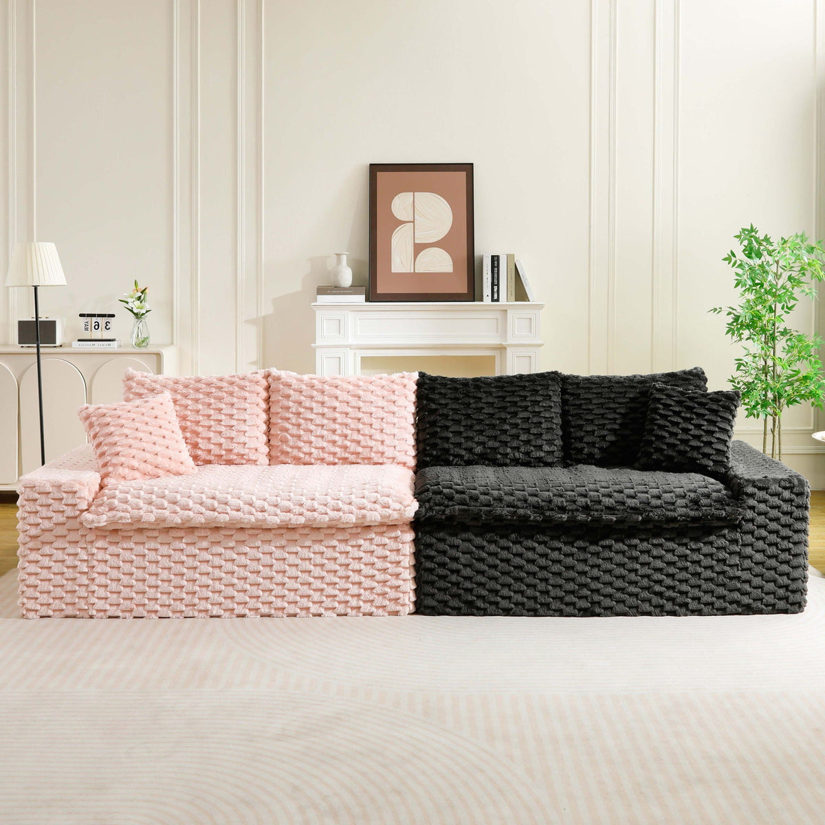 Multifunctional 4-Seater Stationary Sofa with Adjustable Layout - Pink & Black