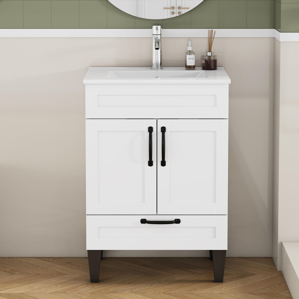 24-Inch Bathroom Vanity with Sink Combo with Ample Storage - White/Particle Board