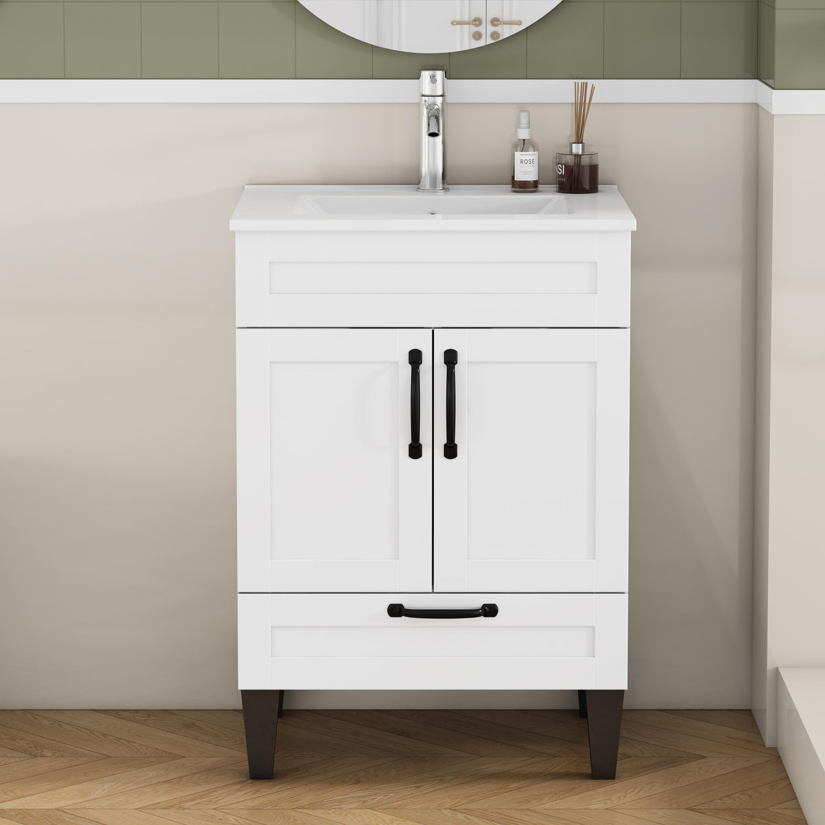 24-Inch Bathroom Vanity with Sink Combo with Ample Storage - White/Particle Board