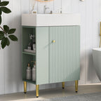 Bathroom Vanity with Single Ceramic Sink and Side Storage - Multiple Colors