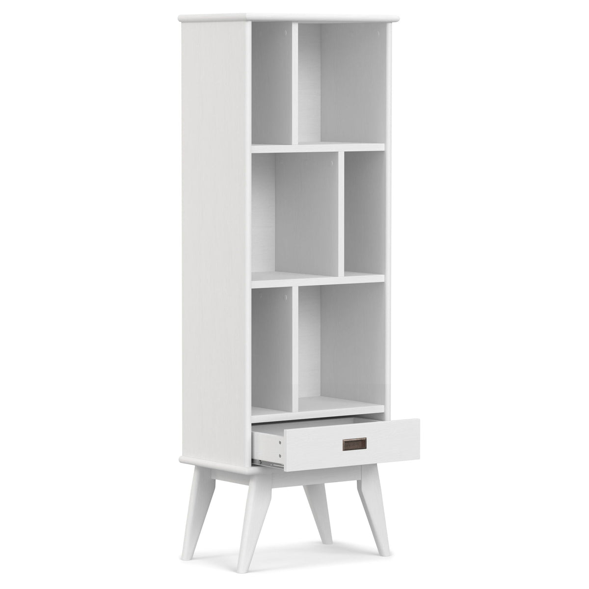 Mid Century Wide Bookcase with Storage Drawers - Multiple Colors